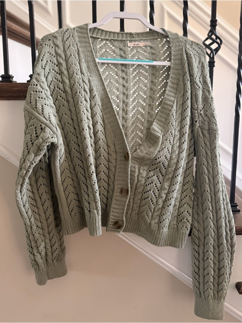 Mi Ami Sage Green Cable Knit Cardigan Sweater – Size Medium